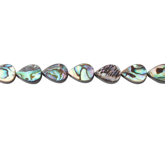 Perline di conchiglia di abalone naturale, gocce d'acqua piatte, 8x12 mm, foro da 1 mm, circa 33 pezzi, filo da 39 cm.