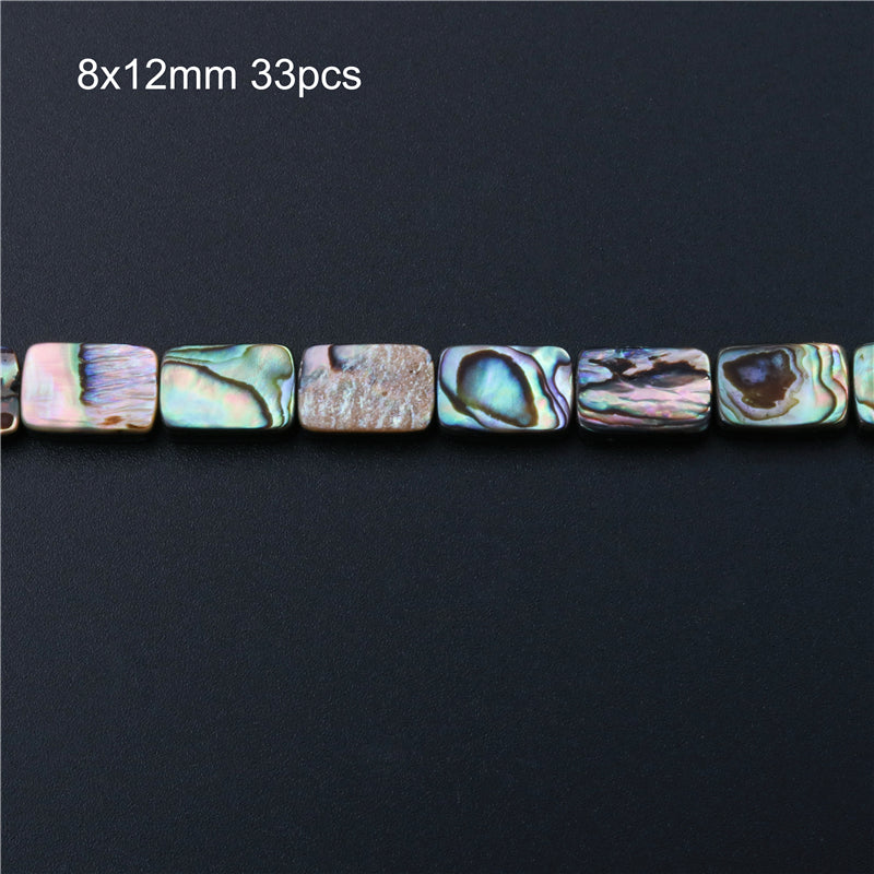 Perline di conchiglia di abalone naturale rettangolo piatto 8x12 mm foro 0,8 mm circa 33 pezzi filo da 39 cm