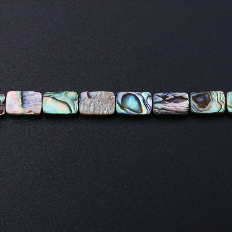 Perline di conchiglia di abalone naturale rettangolo piatto 8x12 mm foro 0,8 mm circa 33 pezzi filo da 39 cm