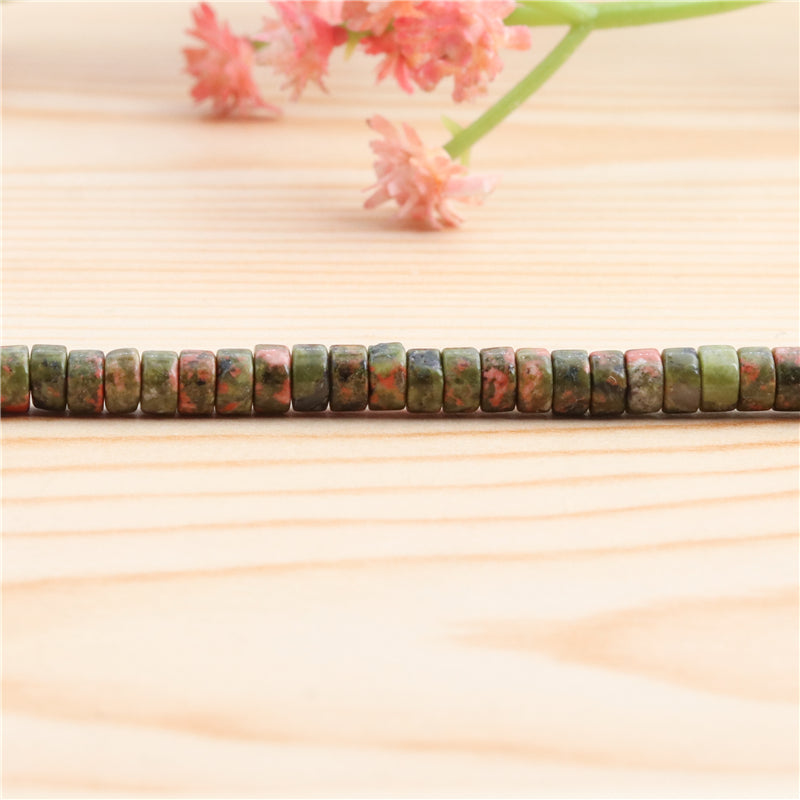 Perles Unakite naturelles Heishi 2x4mm trou 1mm environ 169pcs sur fil 39cm