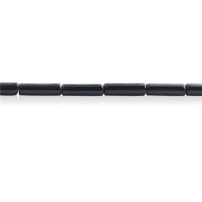 Natürliche schwarze Achatperlen, Röhre, 4 x 13 mm, Loch 1 mm, ca. 29 Stück, 39 cm Strang