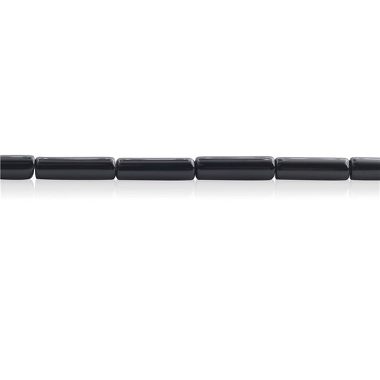 Natürliche schwarze Achatperlen, Röhre, 4 x 13 mm, Loch 1 mm, ca. 29 Stück, 39 cm Strang