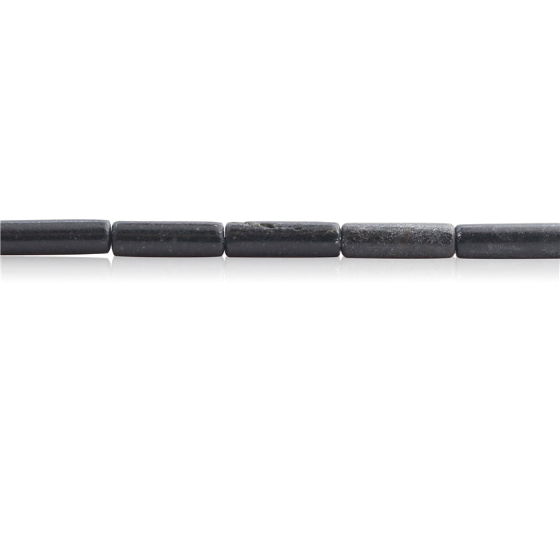 Natürliche schwarze Steinperlen, Rohr 4 x 13 mm, Loch 1 mm, ca. 29 Stück, 39 cm Strang