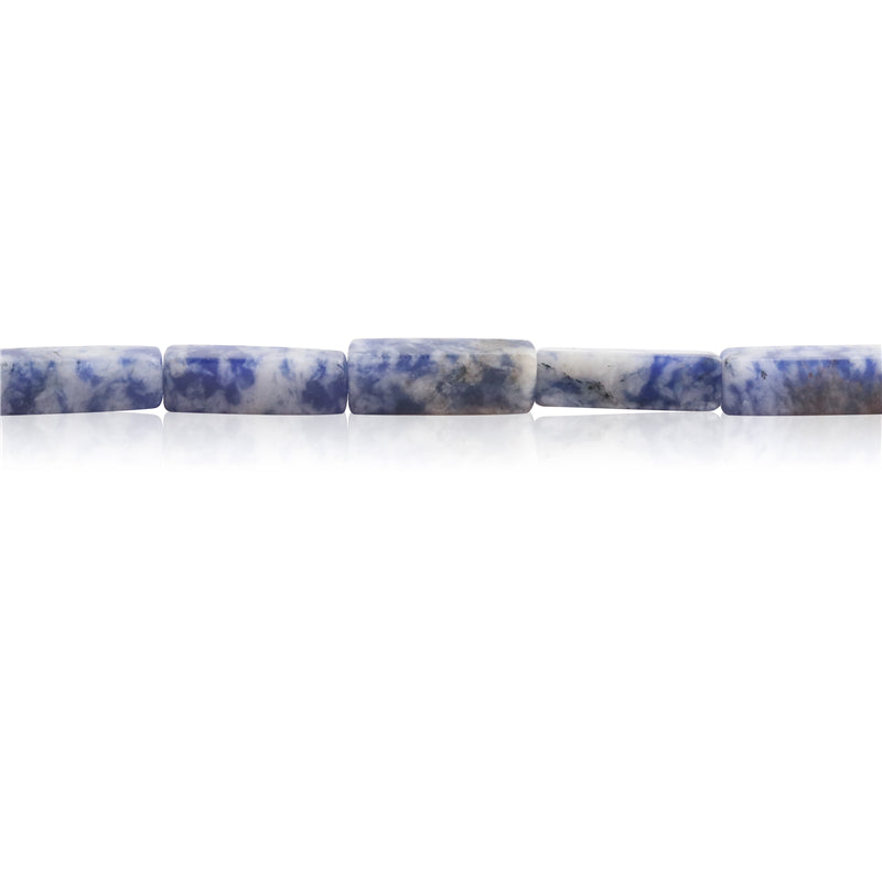 Natürliche blau gefleckte Jaspisperlen, rechteckig, 4 x 13 mm, Loch 0,8 mm, ca. 29 Stück, 39 cm Strang