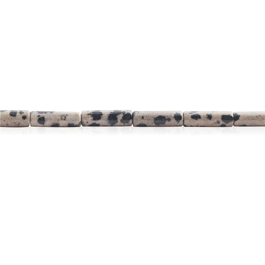 Perline di diaspro dalmata naturale tubo 4x13 mm foro 1 mm circa 29 pezzi filo da 39 cm