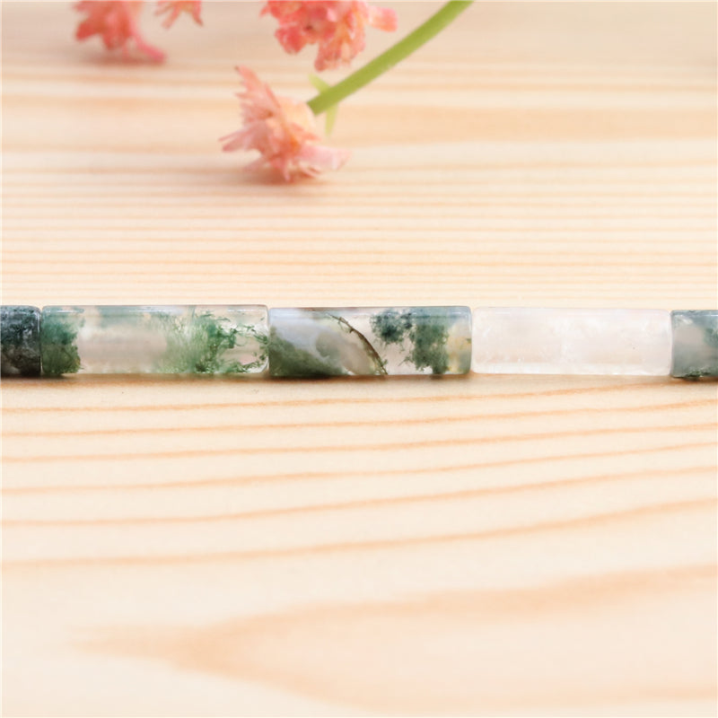 Natural Moss Agate Beads Tube 4x13mm Hole 1mm about 29pcs 39cm strand