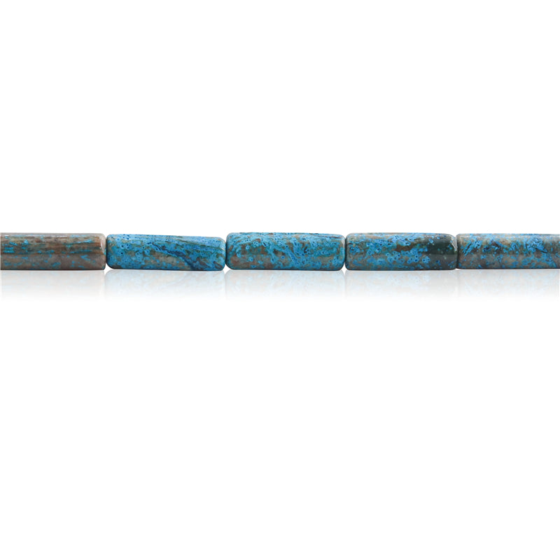 Natürlich gemusterte blaue Achatperlen, Röhre, 4 x 13 mm, Loch 1 mm, ca. 29 Stück, 39 cm Strang