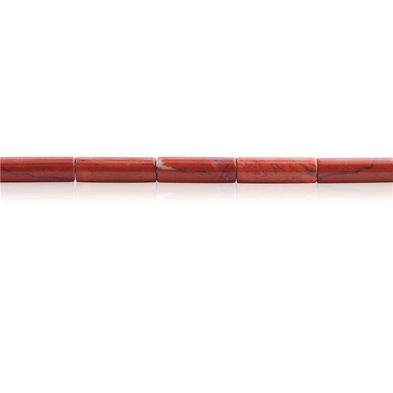 Natürliche rote Jaspis-Perlen, Röhre, 4 x 13 mm, Loch 1 mm, ca. 29 Stück, 39 cm Strang