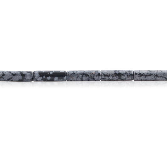 Natürliche Schneeflocken-Obsidian-Perlen, Röhre, 4 x 13 mm, Loch 1 mm, ca. 29 Stück, 39 cm Strang