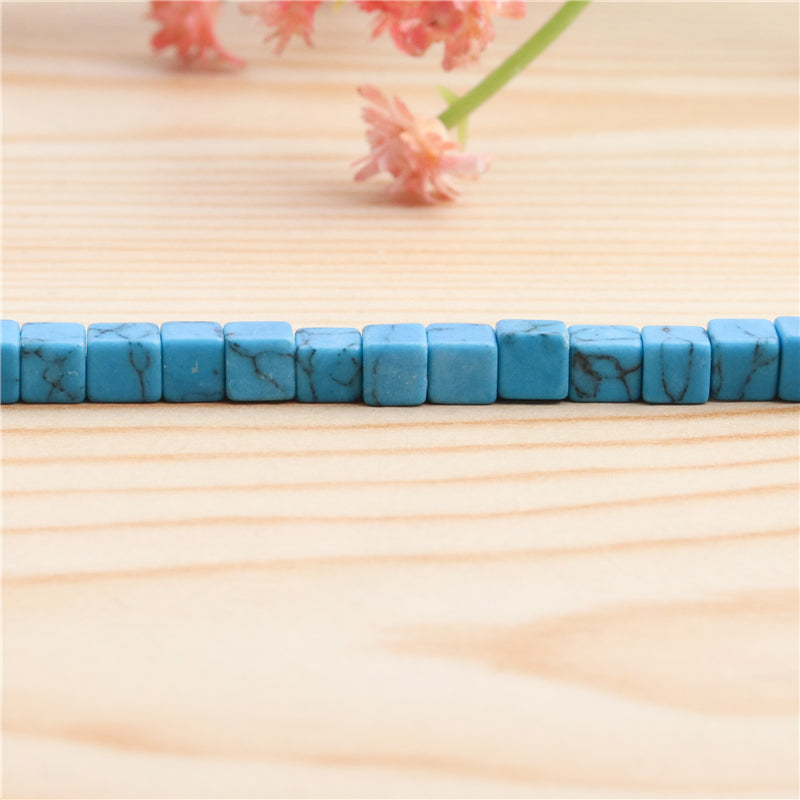 Turquoise Beads Cube 4mm Hole 0.8mm about 90pcs 39cm strand