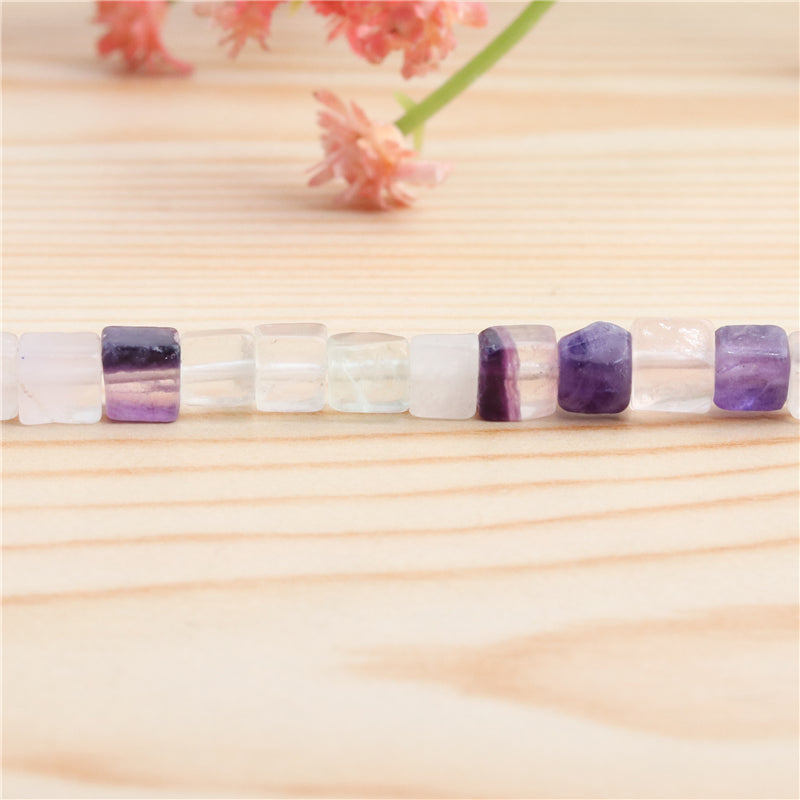 Natural Fluorite Beads Cube 4mm Hole 0.8mm about 90pcs 39cm strand