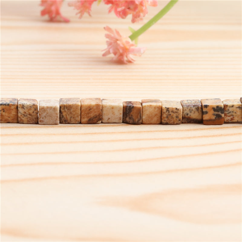 Natural Picture Jasper Beads Cube 4mm Hole 0.8mm about 90pcs 39cm strand