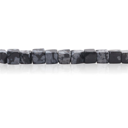 Natürliche Schneeflocken-Obsidian-Perlen, Würfel, 4 mm, Loch 0,8 mm, ca. 90 Stück, 39 cm Strang