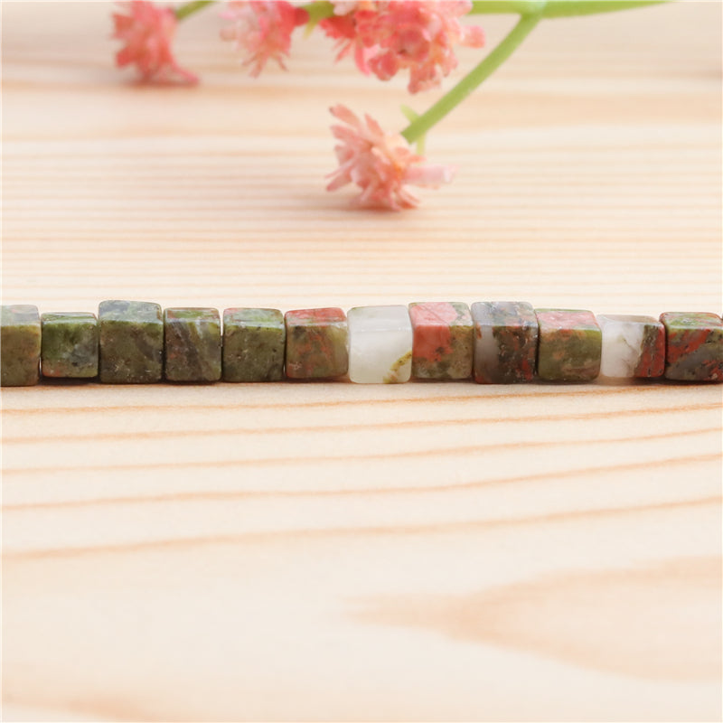 Natural Unakite Beads Cube 4mm Hole 0.8mm about 90pcs 39cm strand