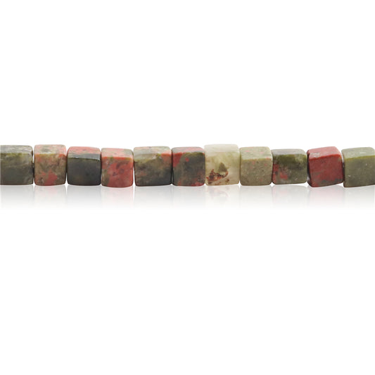 Perles Unakite naturelles Cube 4mm trou 0.8mm environ 90pcs 39cm sur fil