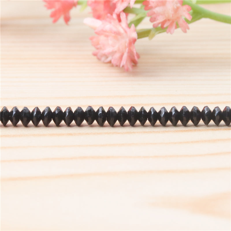 Perline di spinello nero naturale rombo sfaccettato 1,8x3 mm foro 0,6 mm circa 201 pezzi di filo da 39 cm