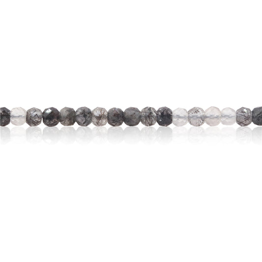 Perles rutilées quartz noir naturel boulier facette 2x3mm trou 0.6mm environ 179pcs 39cm sur fil