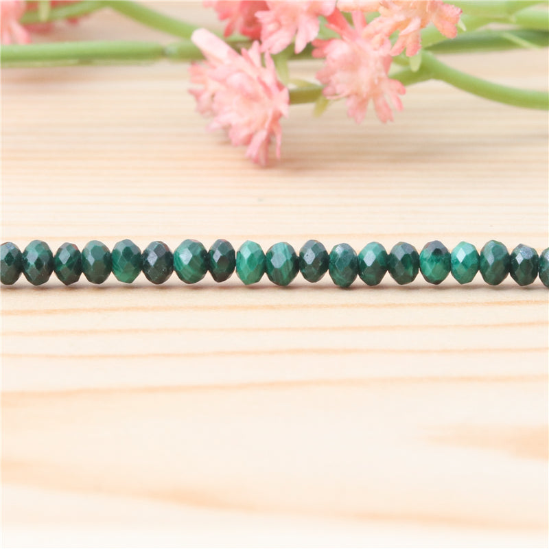 Perline di malachite naturale Abaco sfaccettato 3x4 mm Foro 0,6 mm circa 136 pezzi filo da 39 cm