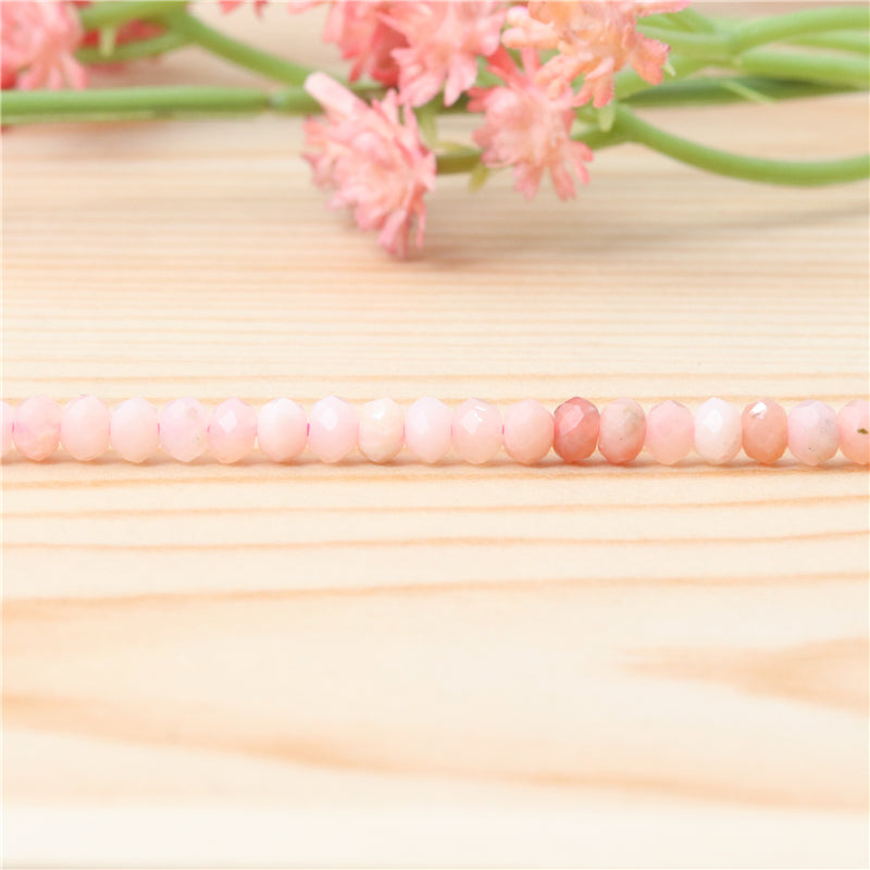 Perles Opale Rose Naturelle Boulier Facette 3x4mm Trou 0.6mm Environ 136pcs Fil de 39cm