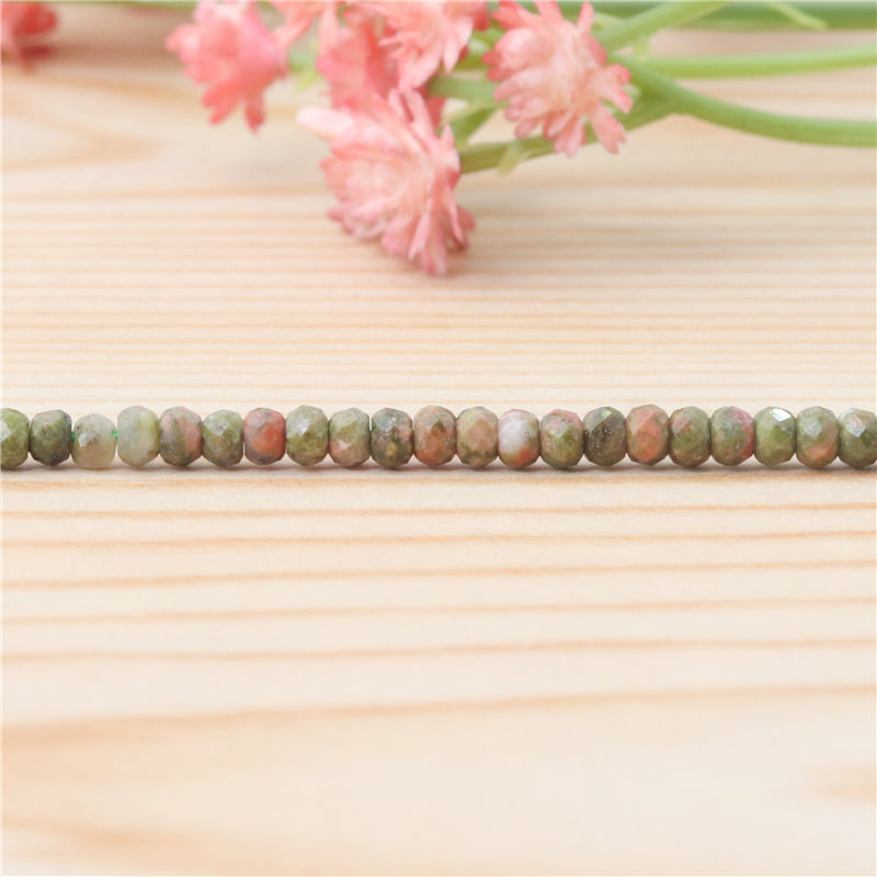 Perles Unakite naturelles Boulier facette 2x3mm trou 0.6mm Environ 179pcs Fil de 39cm