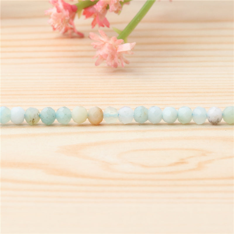 Perles Amazonite naturelle ronde facette trou 2mm trou 0.5mm environ 174pcs 39cm sur fil