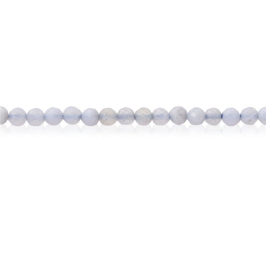 Perles calcédoine bleue naturelle ronde facette trou 2mm trou 0.5mm environ 174pcs 39cm sur fil