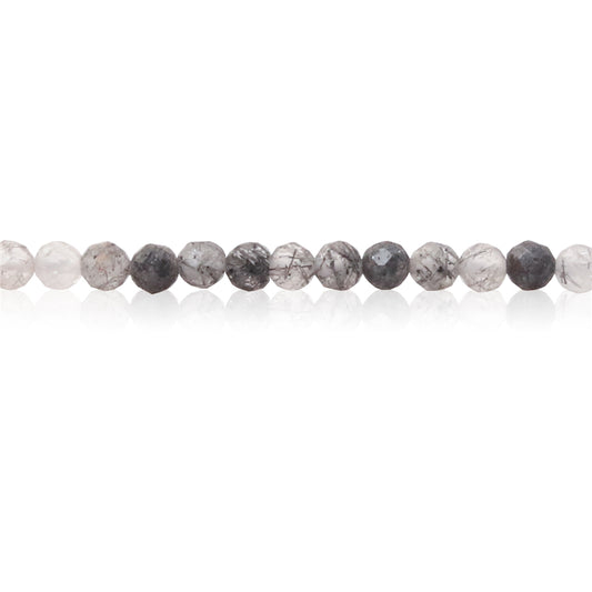 Perles rutilées quartz noir naturel ronde facette trou 3mm trou 0.5mm environ 127pcs 39cm sur fil