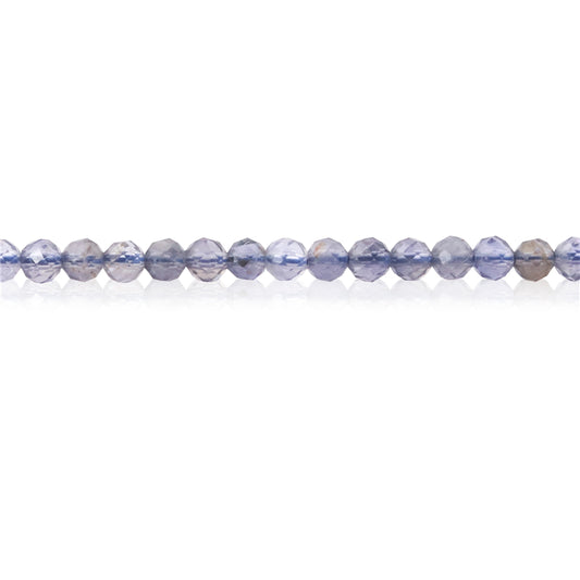 Perles rondes en cordiérite naturelle facette trou 2mm trou 0.5mm environ 174pcs sur fil 39cm