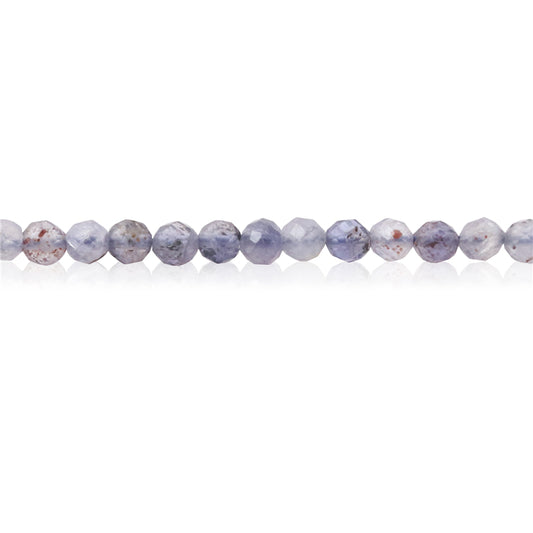 Perles rondes en cordiérite naturelle facette trou 2mm trou 0.5mm environ 174pcs sur fil 39cm