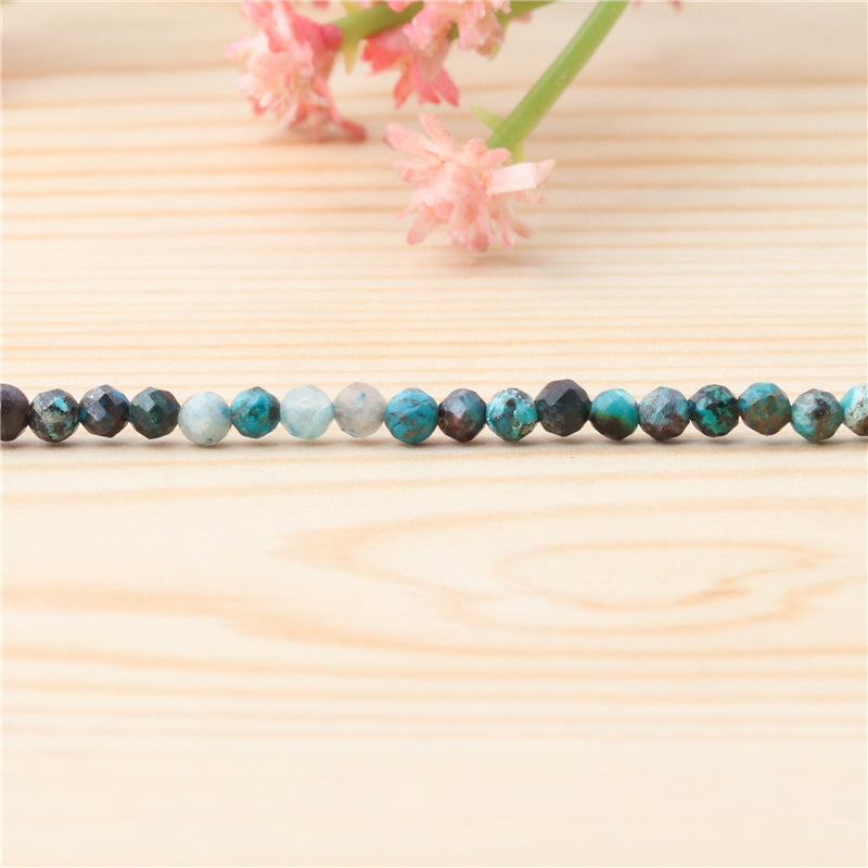 Perles chrysocolle naturelles rondes facette trou 2mm trou 0.5mm environ 174pcs 39cm sur fil