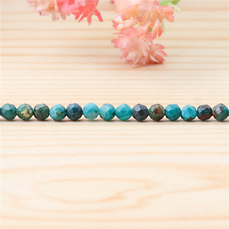 Perles chrysocolle naturelles rondes facette trou 2mm trou 0.5mm environ 174pcs 39cm sur fil