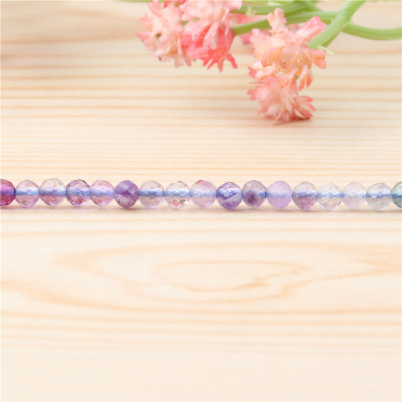 Perles Fluorite naturelle ronde facette 3mm trou 0.5mm environ 127pcs 39cm sur fil