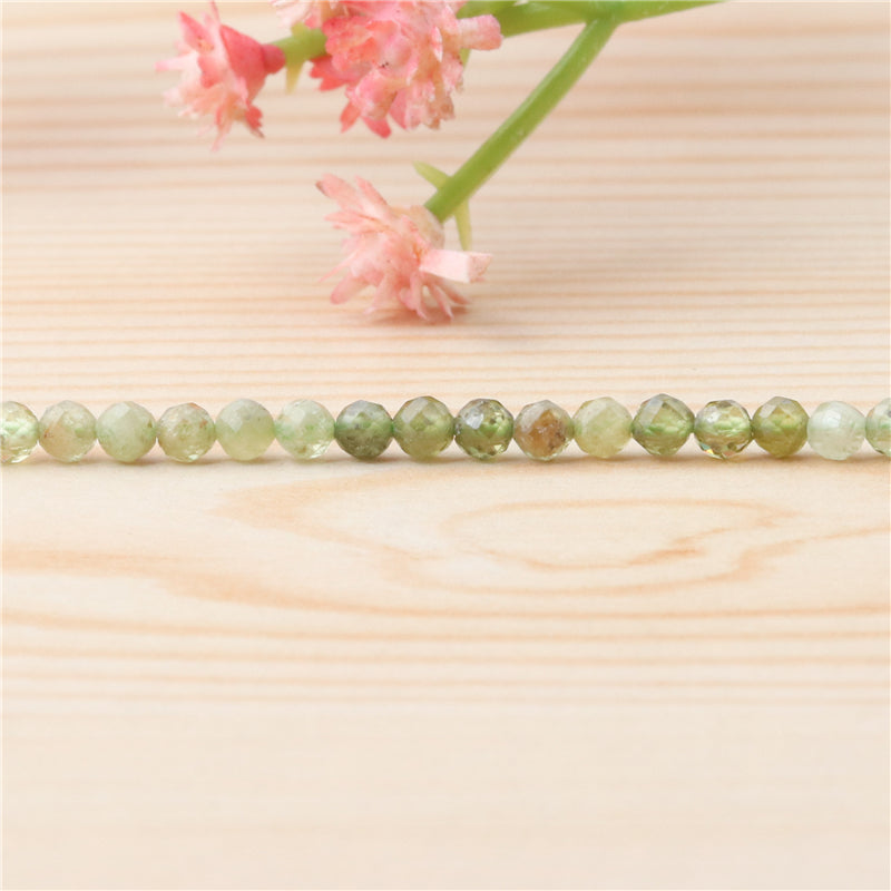 Natural Green Garnet Beads Round Faceted 3mm Hole 0.5mm about 127pcs 39cm strand