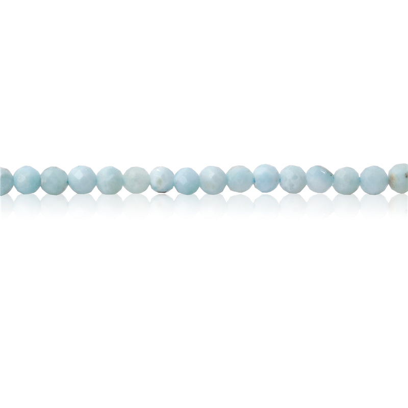 Natürliche Larimar-Perlen, rund, facettiert, 2 mm, Loch 0,5 mm, ca. 174 Stück, 39 cm Strang