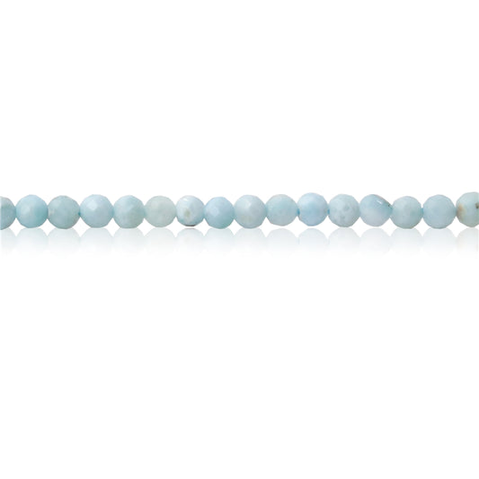 Natürliche Larimar-Perlen, rund, facettiert, 2 mm, Loch 0,5 mm, ca. 174 Stück, 39 cm Strang