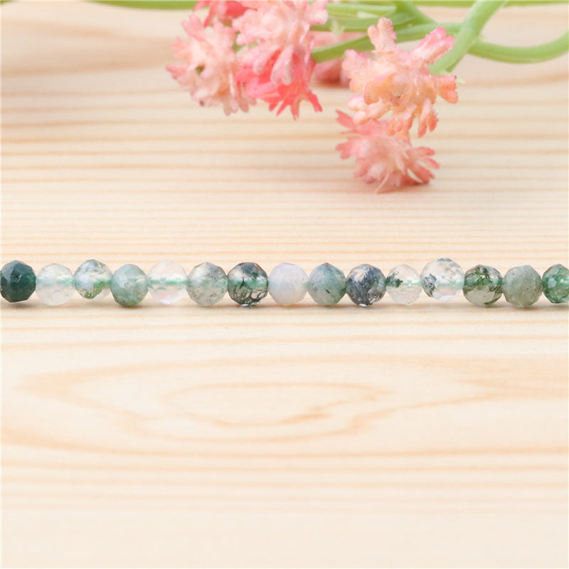 Natural Moss Agate Beads Round Faceted 3mm Hole 0.5mm about 127pcs 39cm strand