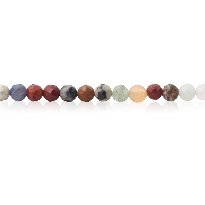 Mélange de perles de pierre naturelles rondes facettées trou 2mm trou 0.5mm environ 174pcs 39cm sur fil