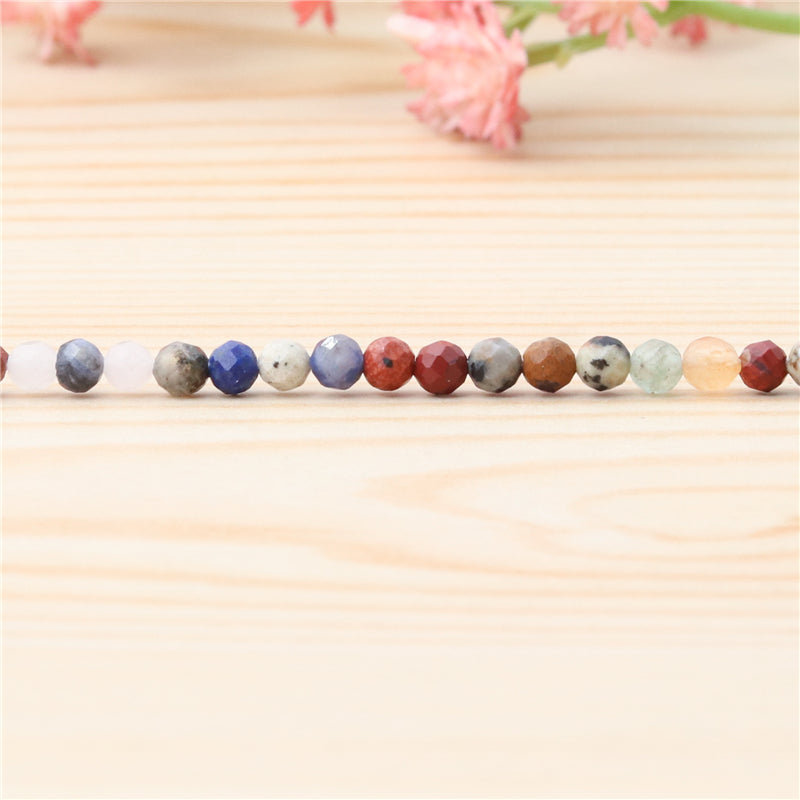 Natural Mix Stone Beads Round Faceted 2mm Hole 0.5mm about 174pcs 39cm strand