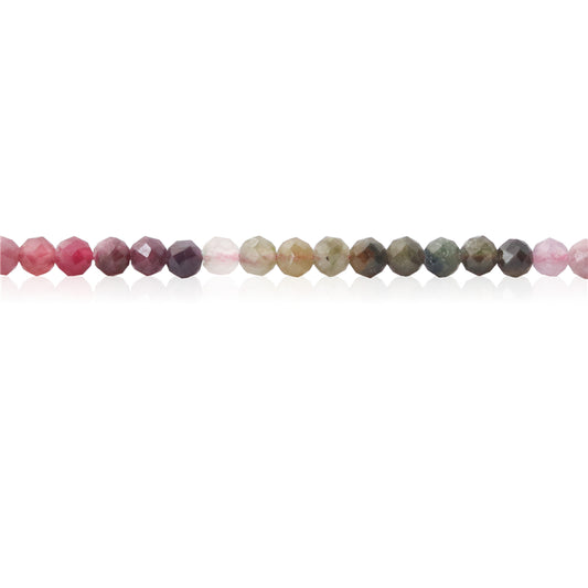 Perles Tourmaline naturelle ronde facette trou 2mm trou 0.5mm environ 174pcs 39cm sur fil