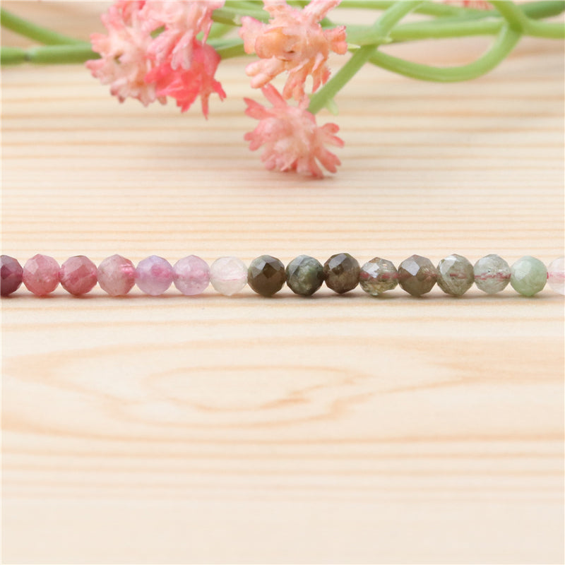 Natural Tourmaline Beads Round Faceted 2mm Hole 0.5mm about 174pcs 39cm strand