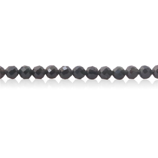 Perline di ossidiana naturale rotonde sfaccettate da 3 mm, foro da 0,5 mm, circa 127 pezzi, filo da 39 cm.