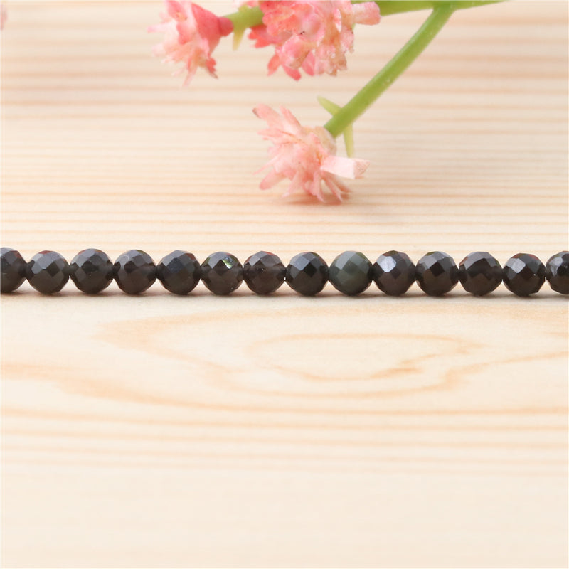 Natural Obsidian Beads Round Faceted 2mm Hole 0.5mm about 174pcs 39cm strand