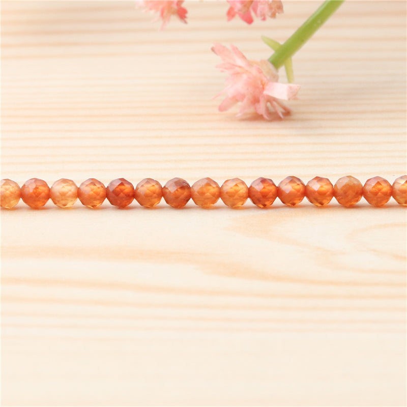 Perles Grenat Orange Naturel Rond Facette Trou 2mm Trou 0.5mm Environ 174pcs Fil de 39cm