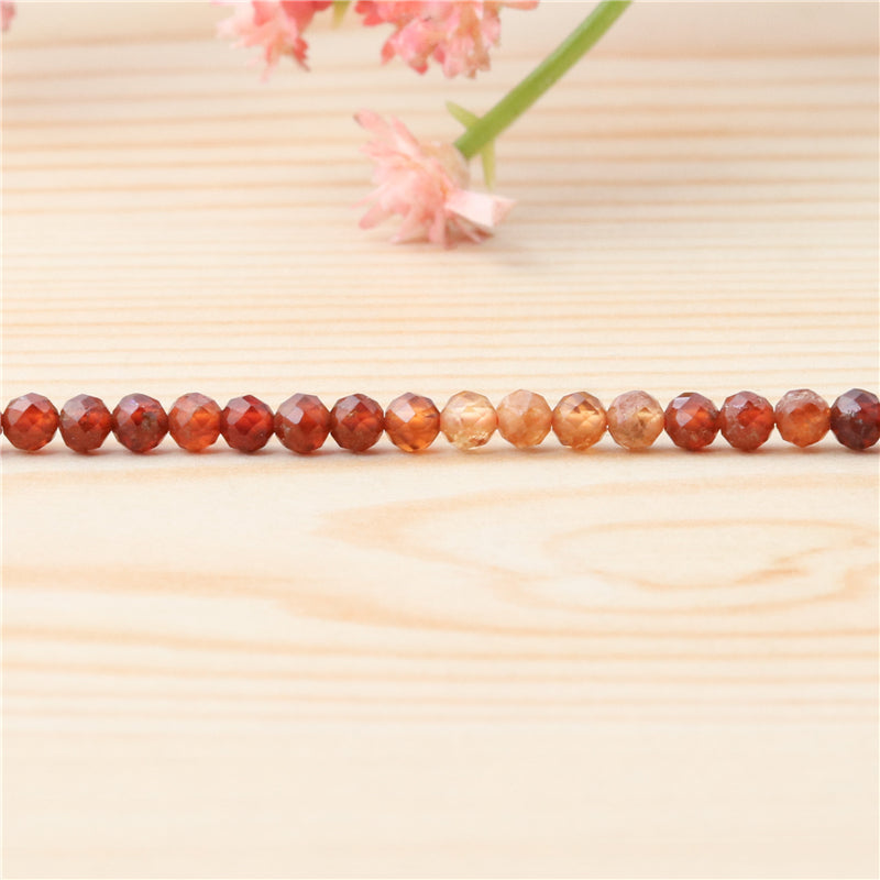 Perles Grenat Orange Naturel Rond Facette Trou 2mm Trou 0.5mm Environ 174pcs Fil de 39cm