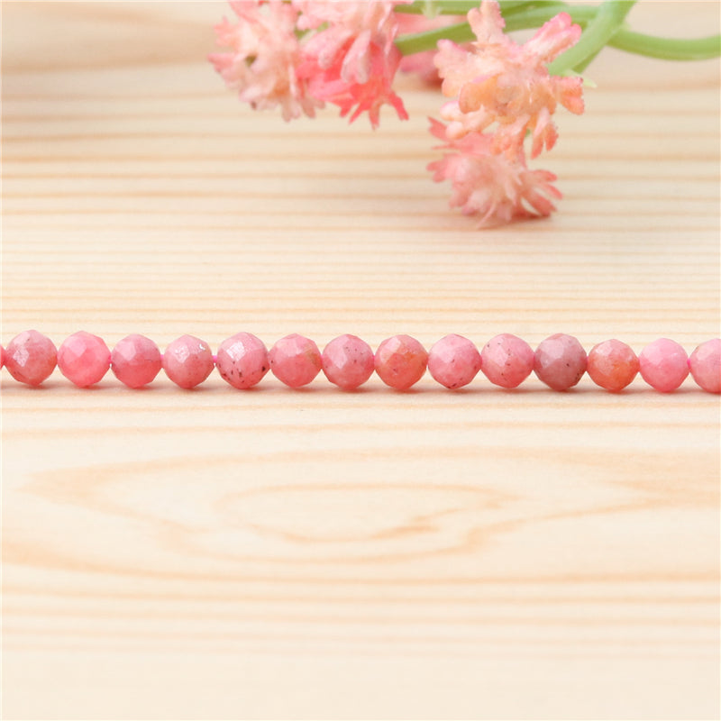 Perles Rhodochrosite naturelles rondes facette 2mm trou 0.5mm environ 174pcs 39cm sur fil