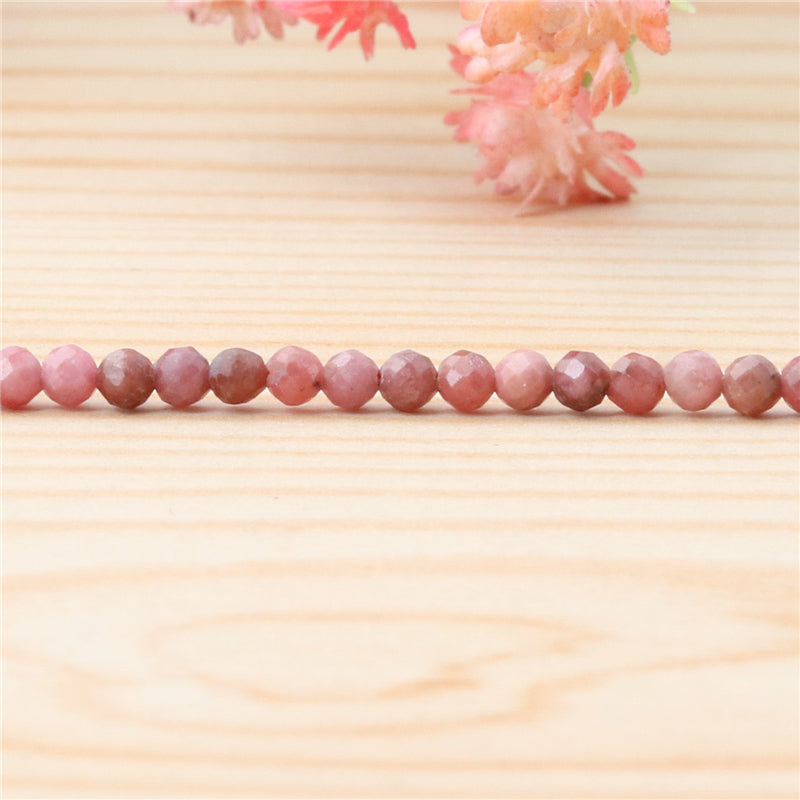 Perles Rhodochrosite naturelles rondes facette 2mm trou 0.5mm environ 174pcs 39cm sur fil