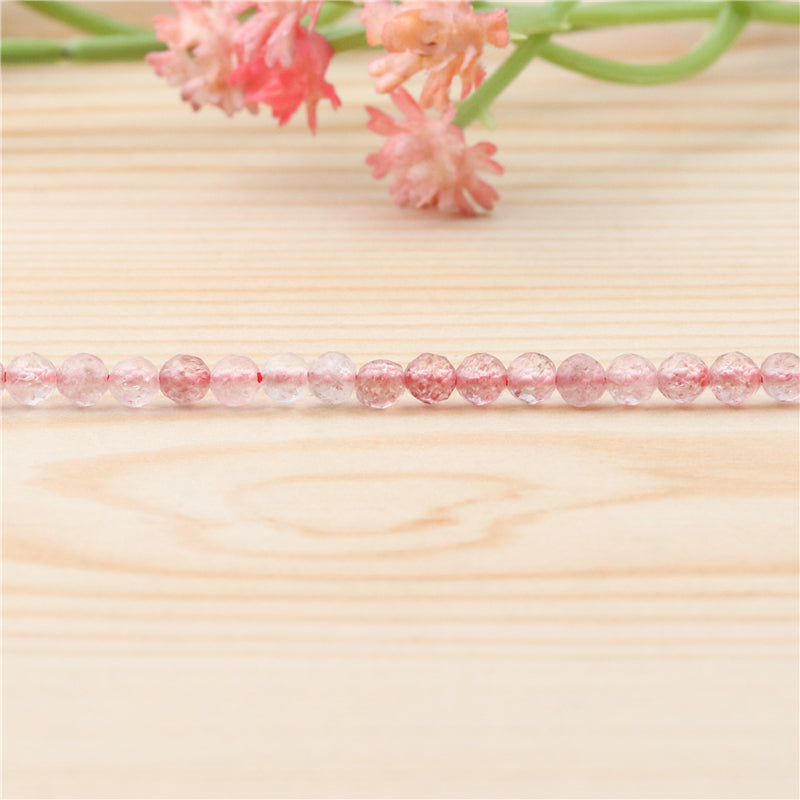 Perles cristal naturel fraise ronde facette trou 2mm trou 0.5mm environ 174pcs 39cm sur fil