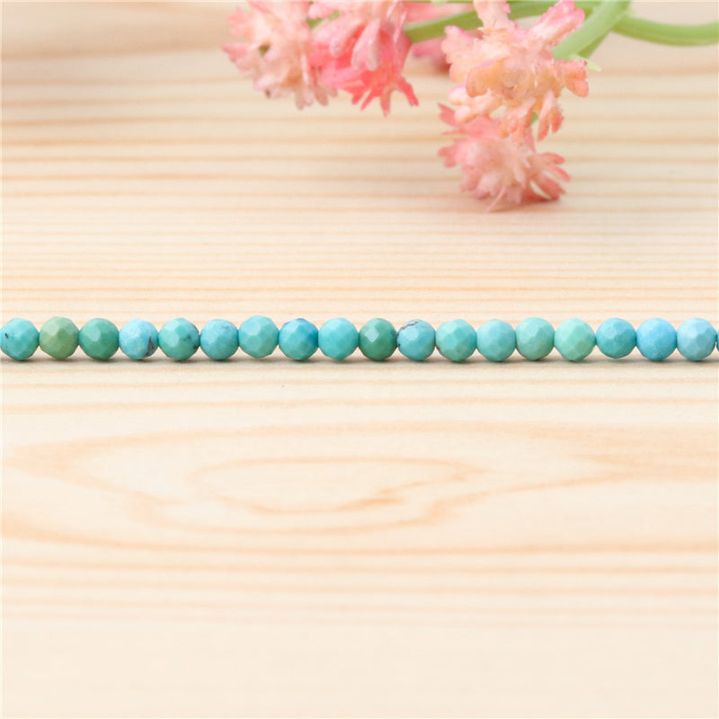 Perles Turquoise Naturelles Rondes Facettes Trou 2mm Trou 0.5mm Environ 174pcs 39cm sur fil