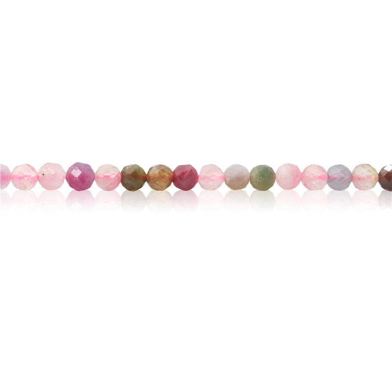 Perles Tourmaline naturelle ronde facette trou 3mm trou 0.5mm environ 127pcs 39cm sur fil