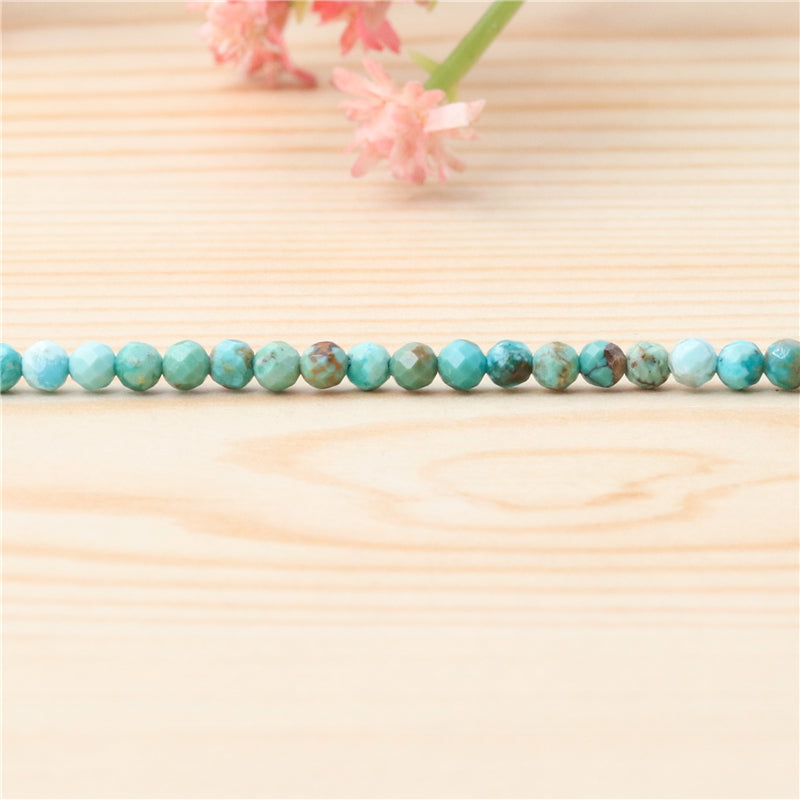 Perles Turquoise Naturelles Rondes Facettes Trou 3mm Trou 0.5mm Environ 127pcs Fil de 39cm